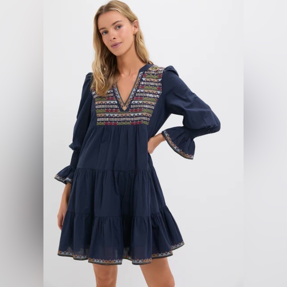 Tuckernuck Pomander Place Navy Embroidered Sequin Kenzo Dress